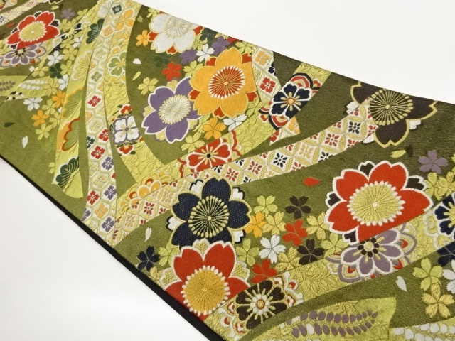 JAPANESE KIMONO / FUKURO OBI / WOVEN CHERRY BLOSSOM PATTERN